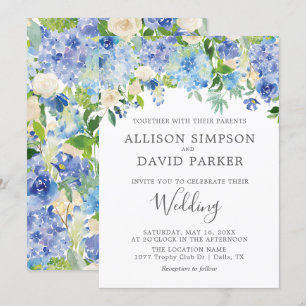 Blue Watercolor Floral Wedding Invitation