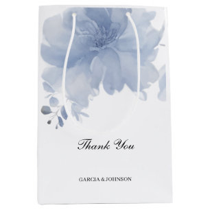 Blue Watercolor Floral Wedding Medium Gift Bag