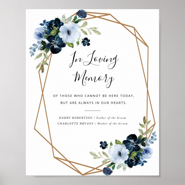 blue watercolor floral wedding memorial sign (Front)
