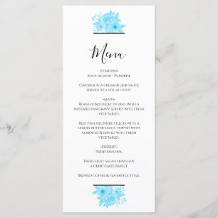Blue Watercolor Floral Wedding Menu