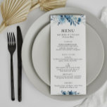 Blue watercolor floral wedding menu<br><div class="desc">A wonderful blue wedding theme design with lovely flowers. The colour and text can be personalised.</div>