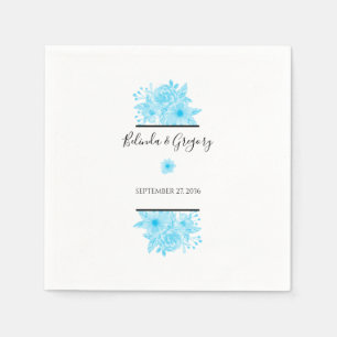 Blue Watercolor Floral Wedding  Napkin