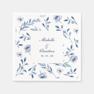 Blue Watercolor Floral Wedding Napkin