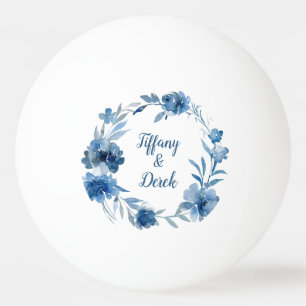 Blue Watercolor Floral Wedding Ping Pong Ball