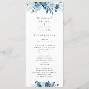 blue watercolor floral wedding program programme
