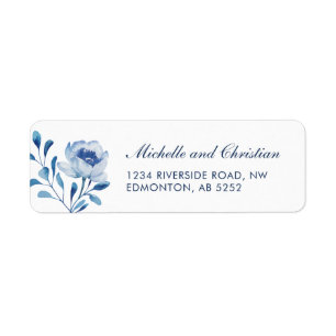 Blue Watercolor Floral Wedding Return Address