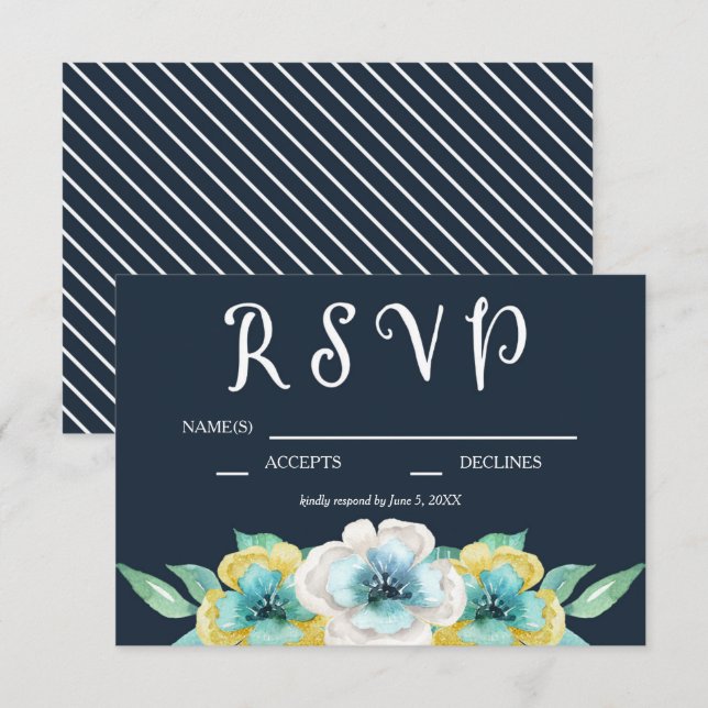 Blue Watercolor Floral Wedding RSVP (Front/Back)