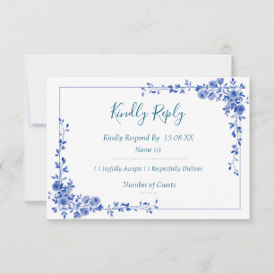 Blue Watercolor Floral Wedding RSVP Enclosure Card