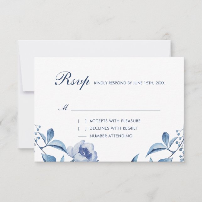 Blue Watercolor Floral Wedding RSVP Insert Card (Front)