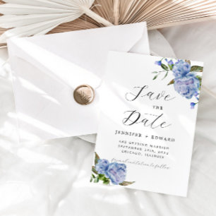 Blue Watercolor Floral Wedding Save The Date