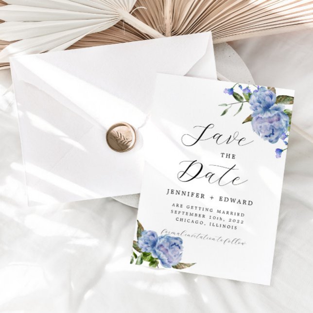 Blue Watercolor Floral Wedding Save The Date (Creator Uploaded)