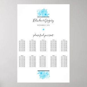 Blue Watercolor Floral Wedding Seating Chart
