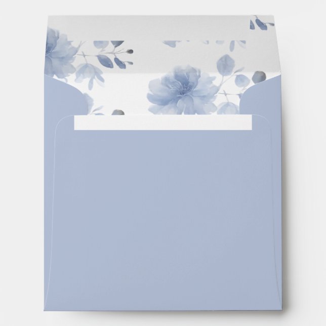Blue Watercolor Floral Wedding Square Envelope (Back (Bottom))