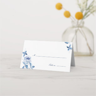 Blue Watercolor Floral Wedding Table Place Card