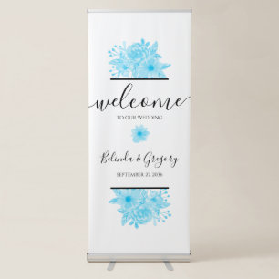 Blue Watercolor Floral Wedding Welcome Sign