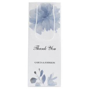 Blue Watercolor Floral Wedding Wine Gift Bag