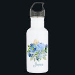 Blue Watercolor Floral with Name 532 Ml Water Bottle<br><div class="desc">A beautiful way to take your water wherever you go, this feminine inspired water bottle design features a bouquet of blue watercolor blossoms with trailing greenery. The name shown here can be edited with your desired name, monogram, or other text. You can change the font, font colour and font size...</div>