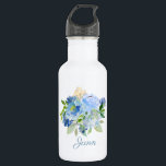 Blue Watercolor Floral with Name 532 Ml Water Bottle<br><div class="desc">A beautiful way to take your water wherever you go, this feminine inspired water bottle design features a bouquet of blue watercolor blossoms with trailing greenery. The name shown here can be edited with your desired name, monogram, or other text. You can change the font, font colour and font size...</div>