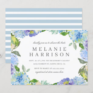 Blue Watercolor Floral Wreath Bridal Shower Invitation