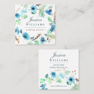 Blue Watercolor Floral Wreath Business Card