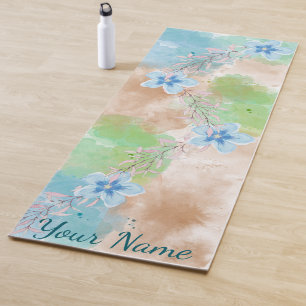 Blue Watercolor Floral Yoga Mat