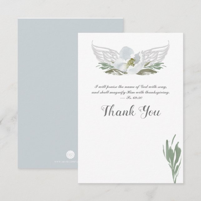 Blue Watercolor Florals Angel Wings Thank You Invitation (Front/Back)