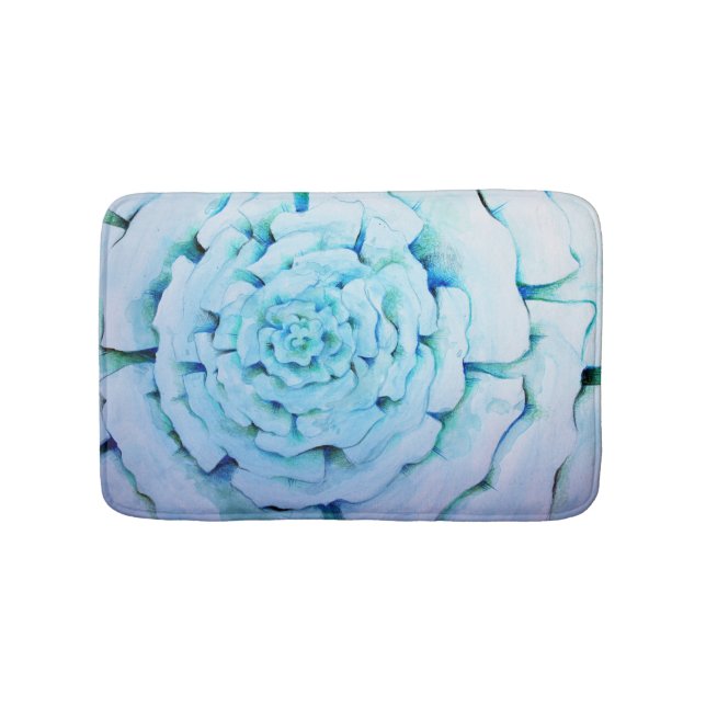 Blue watercolor flower abstract design bath mat (Front)