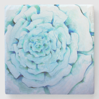 Blue watercolor flower abstract design stone coaster