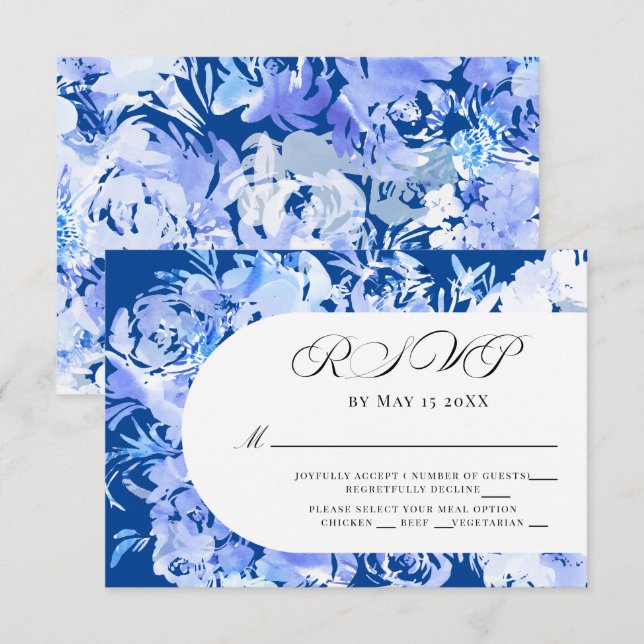 Blue Watercolor Flower Arch RSVP (Front/Back)
