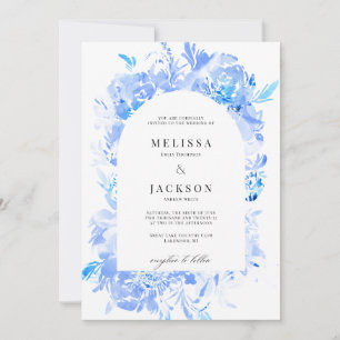 Blue Watercolor Flower Arch Wedding Invitation