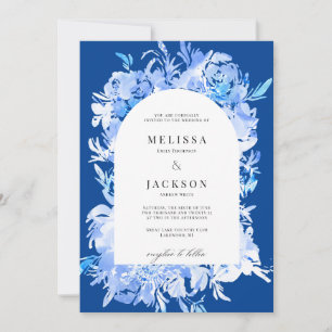 Blue Watercolor Flower Arch Wedding Invitation