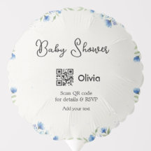 Blue watercolor flower baby shower scan QR RSVP pa