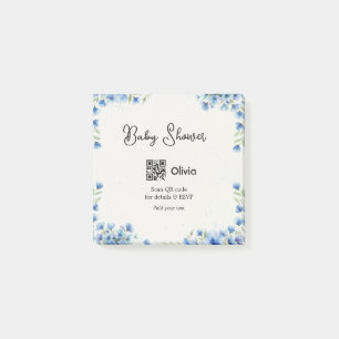Blue watercolor flower baby shower scan QR RSVP pa Post-it Notes