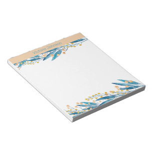 Blue Watercolor Flower Border Notepad