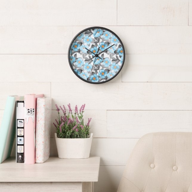 Blue Watercolor Flower - Botanical Floral Clock (Reading Room)