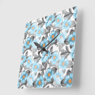 Blue Watercolor Flower - Botanical Floral Square Wall Clock