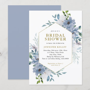 Blue Watercolor Flower Bouquet Bridal Shower Invitation