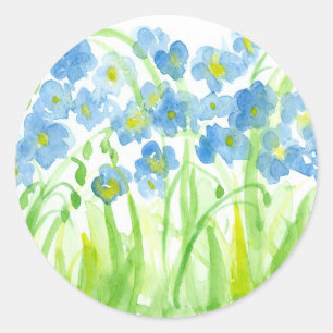 Blue Watercolor Flower Garden Pastel Classic Round Sticker