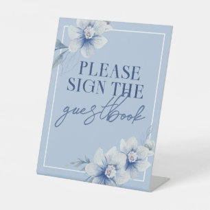 Blue Watercolor Flower Guestbook Pedestal Sign