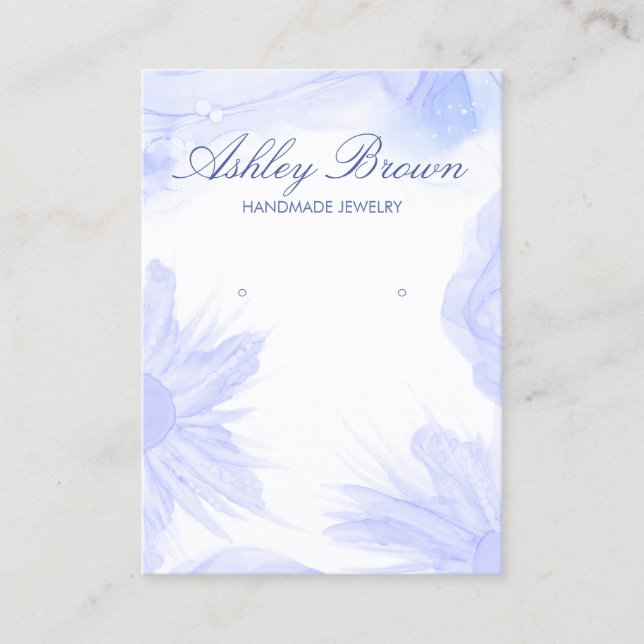 Blue Watercolor Flower Jewellery Earring Display Business Card (Front)