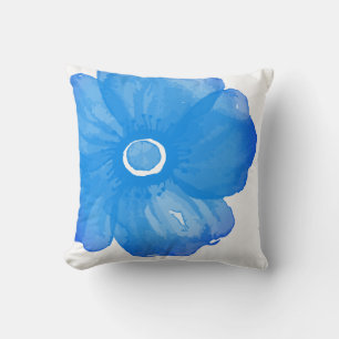 Blue Watercolor Flower Pillow