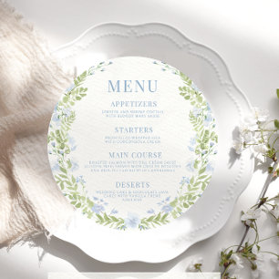 Blue watercolor flower round Menu Card For Plate