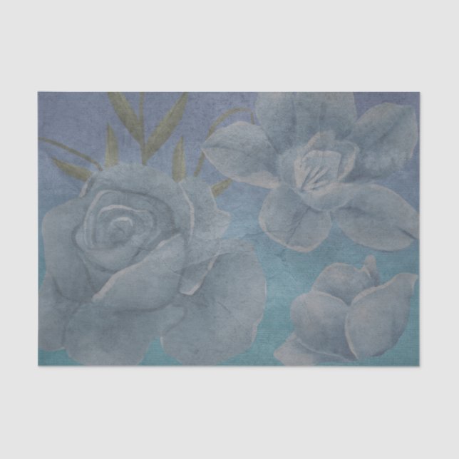 Blue Watercolor Flower Textural Decoupage Tissue Paper (Front)