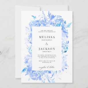 Blue Watercolor Flower Wedding Invitation