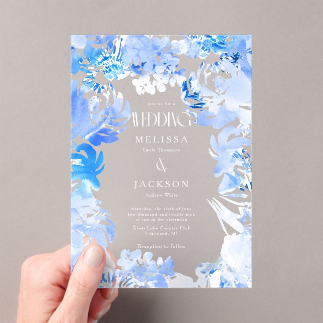Blue Watercolor Flower Wedding Invite Acrylic Invitations (Insitu (Handheld))