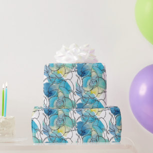 Blue Watercolor Flower Wrapping Paper