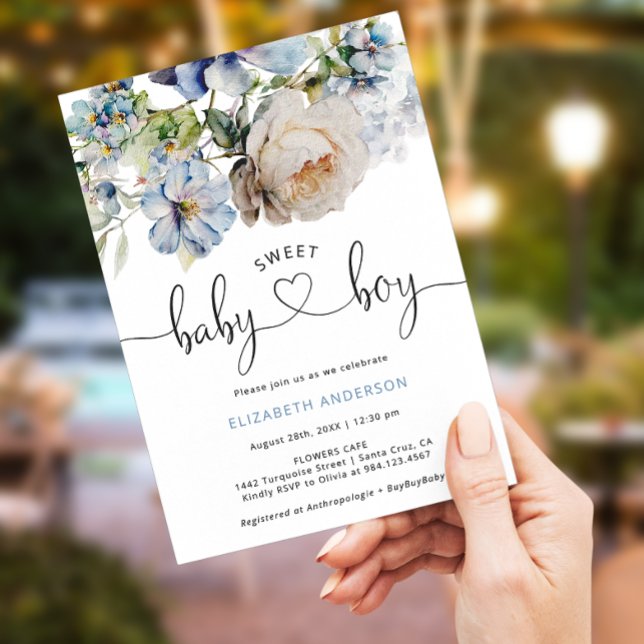 Blue Watercolor Flowers Baby Shower Invitation (Creator Uploaded)