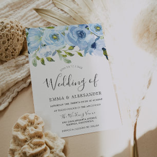 Blue Watercolor Flowers Beautiful Wedding Invitation