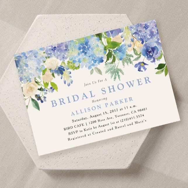 Blue Watercolor Flowers Bridal Shower Invitation (Creator Uploaded)