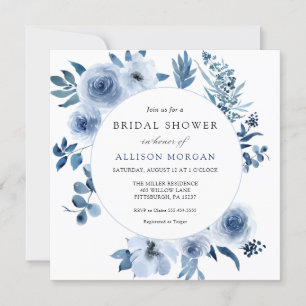 Blue Watercolor Flowers Bridal Shower Invitation